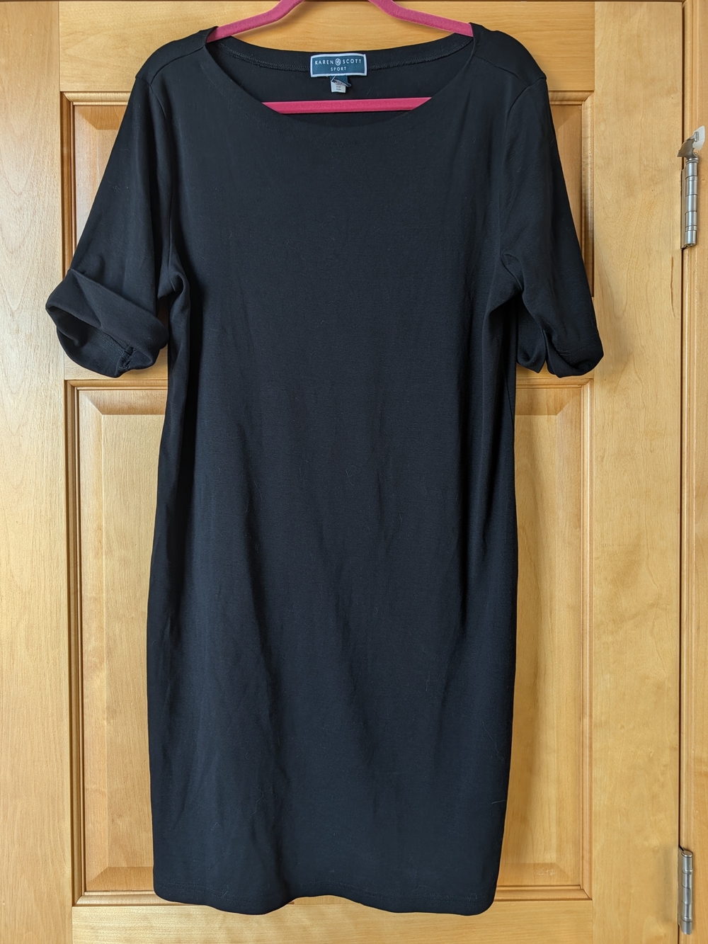 Karen Scott Black Midi Shift Dress with Rolled Short Sleeves